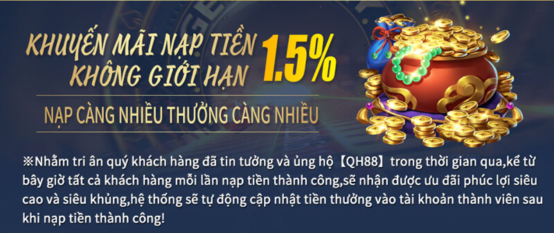 Khuyến mãi nạp tiền không giới hạn tại QH88 Việt Nam